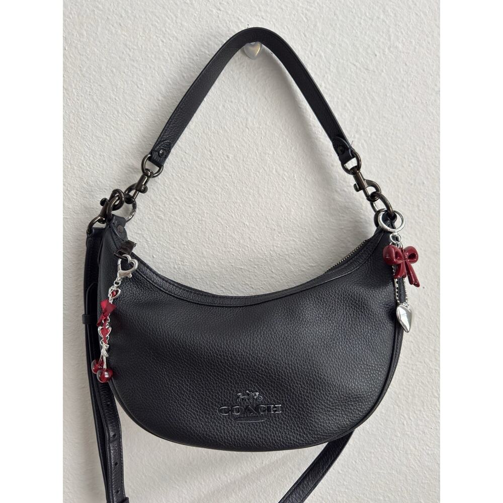 Coach Aria Black Leather Half Moon Crossbody Hobo Shoulder Bag Purse